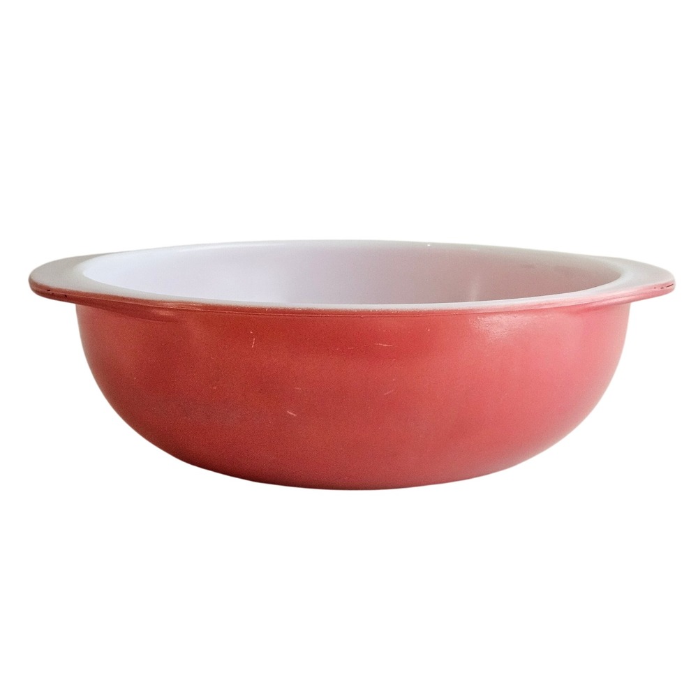 Vintage Pyrex 024 Casserole Bowl 2 Qt Coral Pink Red Milk Glass 8.25 USA‎ FLAWS